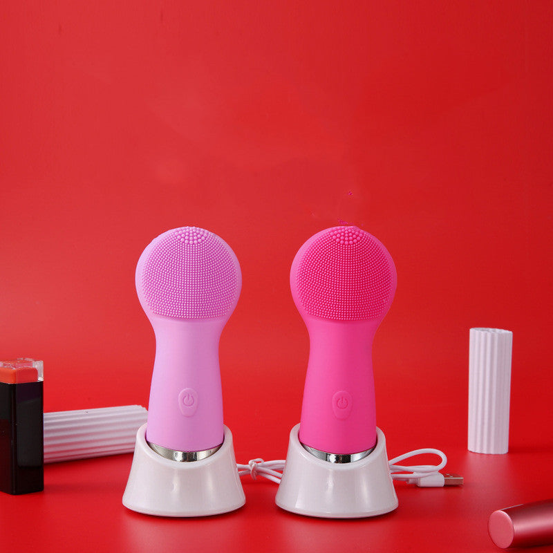 JMT-484106 Wireless Rechargeable Ultrasonic Cleansing Brush - Multi-Function Electric Face Scrubber in Pink and Rose Red
