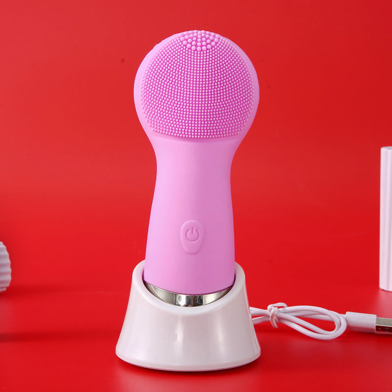 JMT-484106 Wireless Rechargeable Ultrasonic Cleansing Brush - Multi-Function Electric Face Scrubber in Pink and Rose Red
