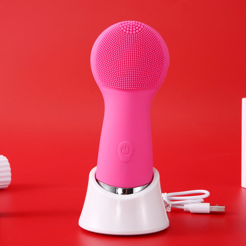 JMT-484106 Wireless Rechargeable Ultrasonic Cleansing Brush - Multi-Function Electric Face Scrubber in Pink and Rose Red