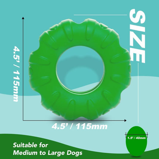 JMT-484682 Durable Natural Rubber Dog Chew Toy with Beef Flavor, Interactive Food Dispensing Tire Shape for Medium to Large Dogs