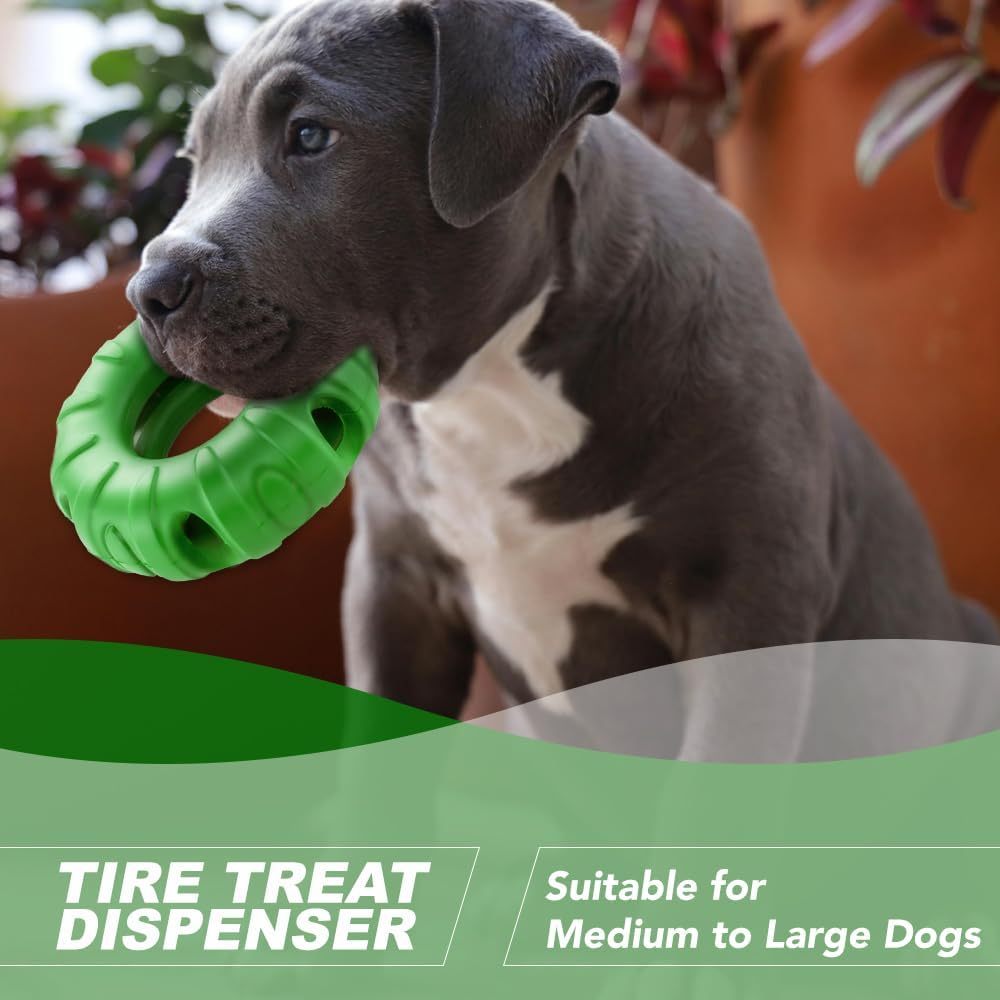 JMT-484682 Durable Natural Rubber Dog Chew Toy with Beef Flavor, Interactive Food Dispensing Tire Shape for Medium to Large Dogs