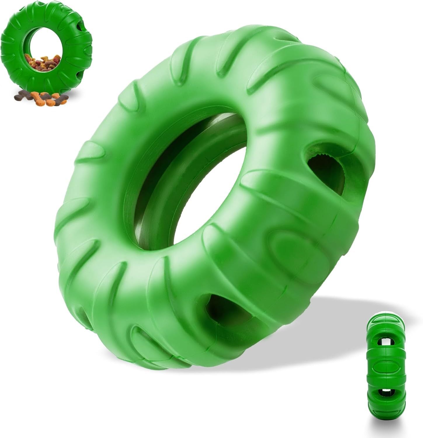 JMT-484682 Durable Natural Rubber Dog Chew Toy with Beef Flavor, Interactive Food Dispensing Tire Shape for Medium to Large Dogs