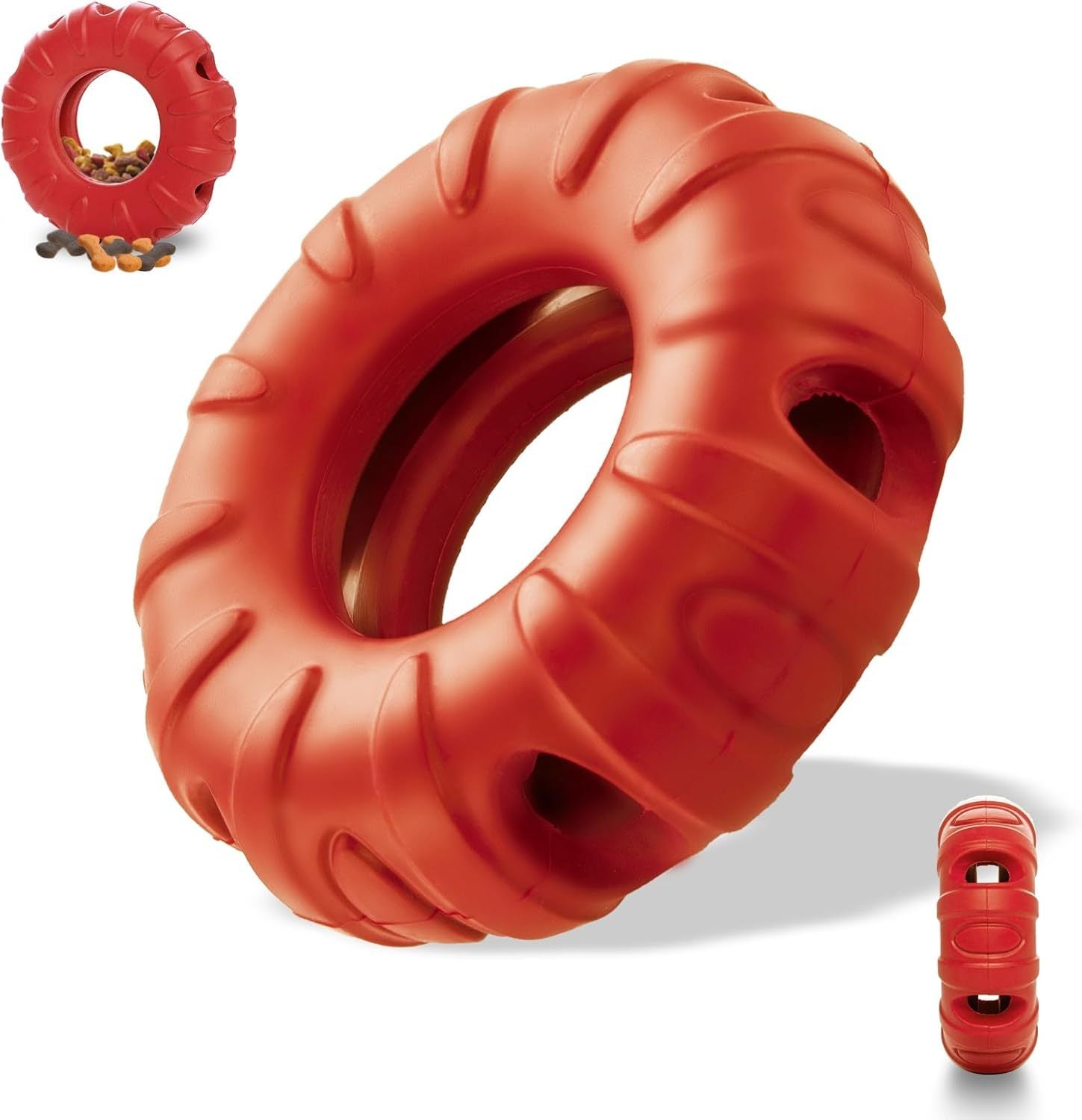 JMT-484682 Durable Natural Rubber Dog Chew Toy with Beef Flavor, Interactive Food Dispensing Tire Shape for Medium to Large Dogs