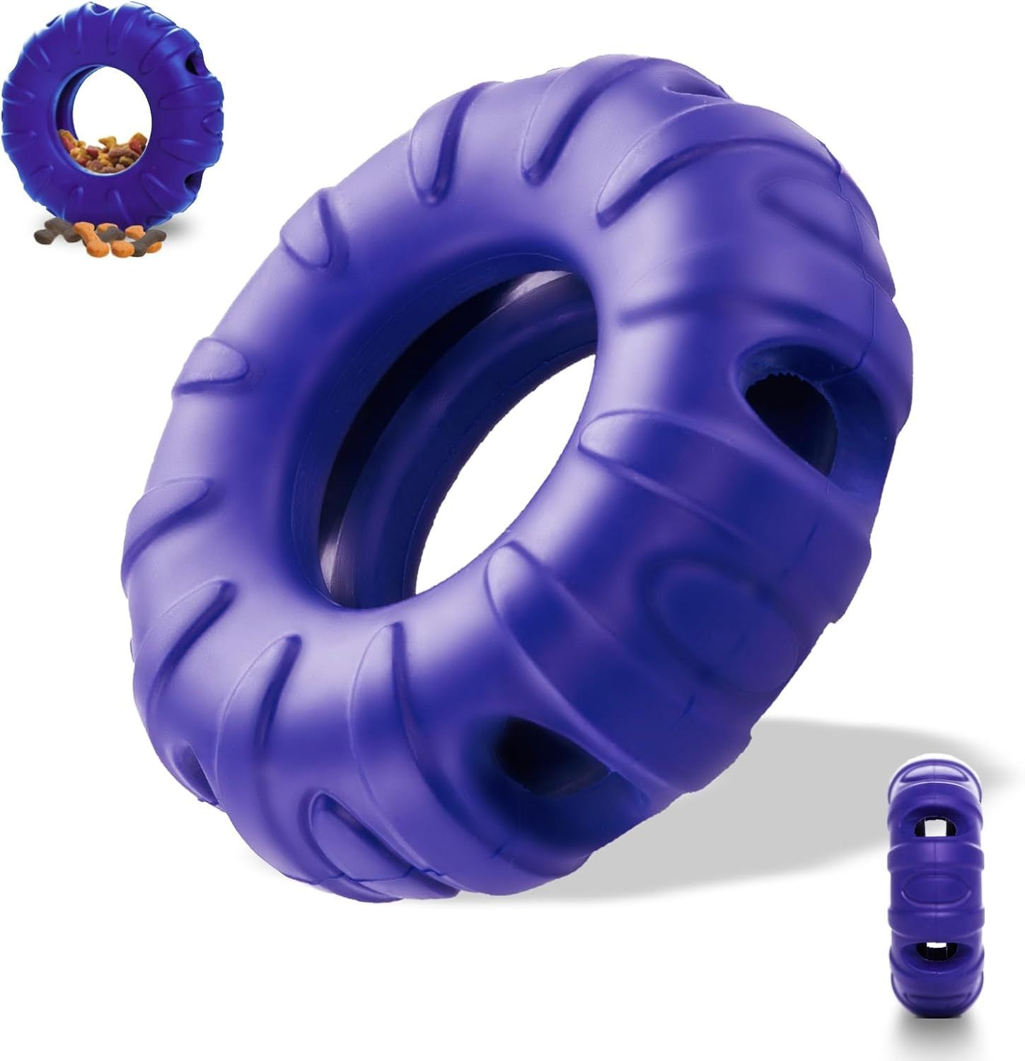 JMT-484682 Durable Natural Rubber Dog Chew Toy with Beef Flavor, Interactive Food Dispensing Tire Shape for Medium to Large Dogs