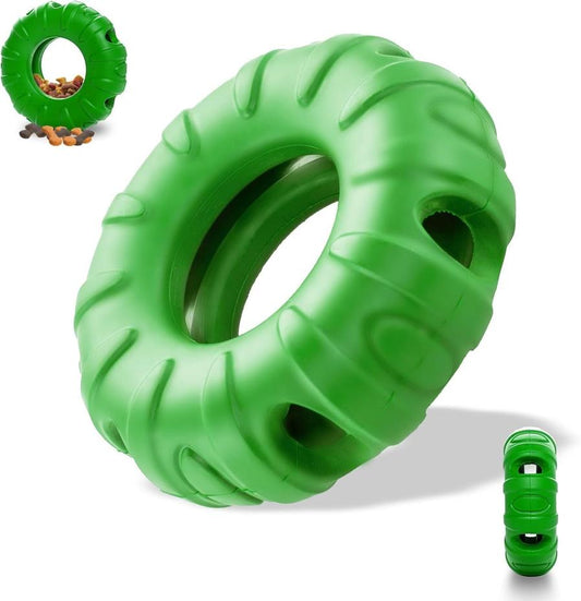 JMT-484682 Durable Natural Rubber Dog Chew Toy with Beef Flavor, Interactive Food Dispensing Tire Shape for Medium to Large Dogs