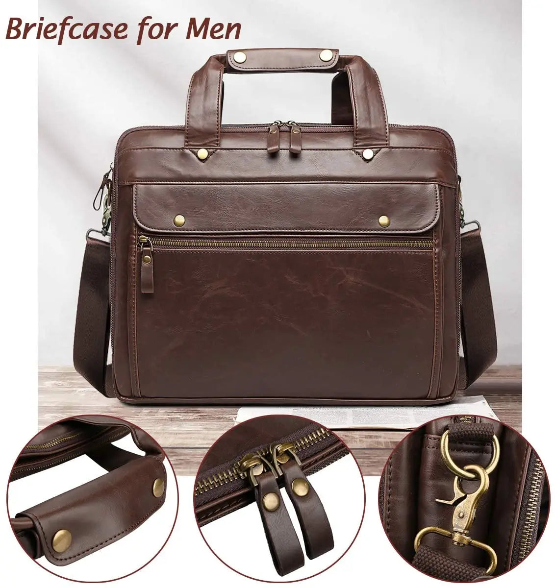 JMT-484682 Stylish Waterproof Leather Laptop Briefcase for Business and Travel