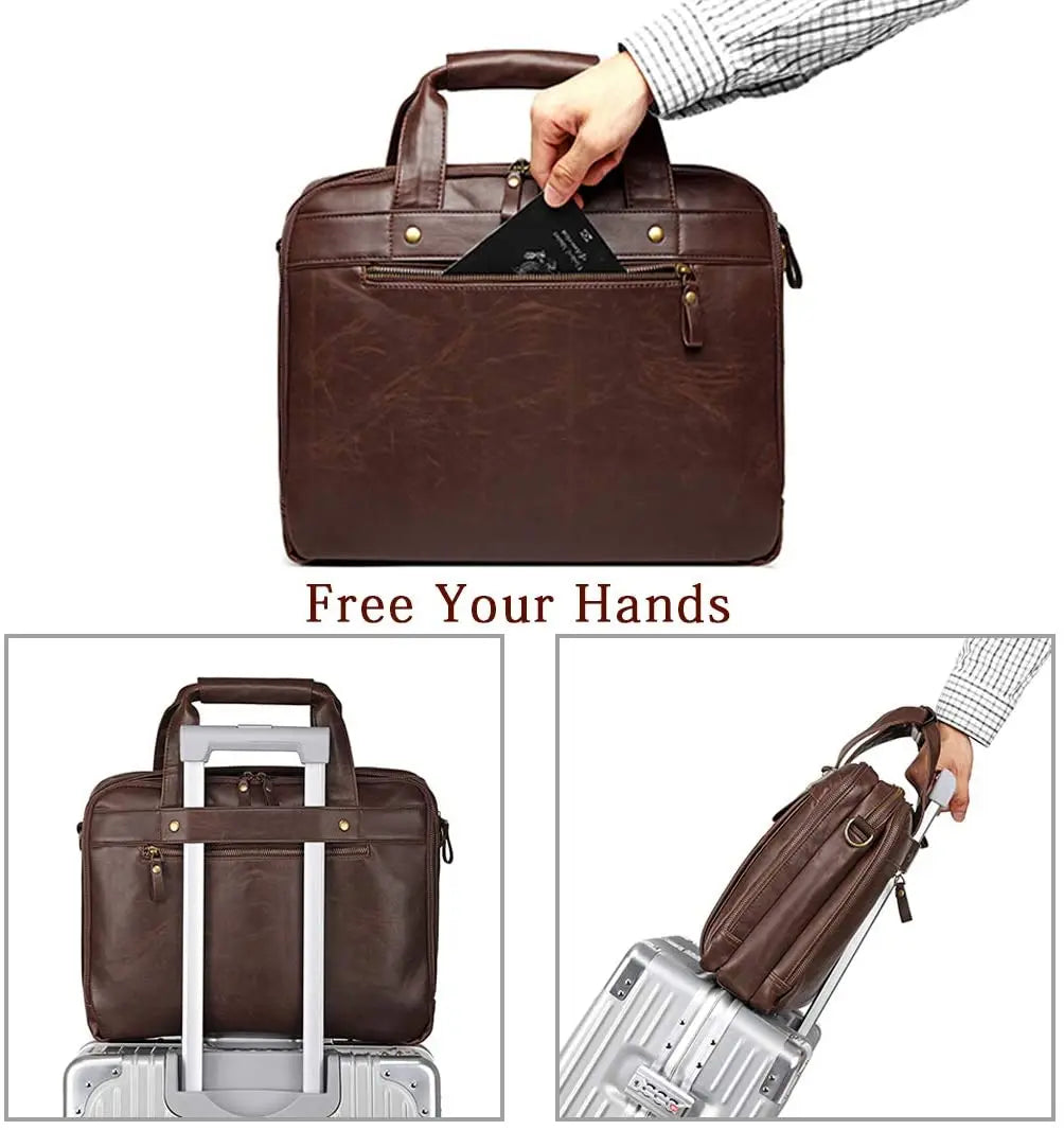 JMT-484682 Stylish Waterproof Leather Laptop Briefcase for Business and Travel