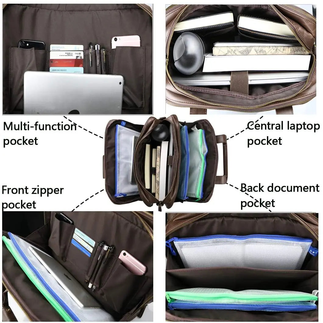 JMT-484682 Stylish Waterproof Leather Laptop Briefcase for Business and Travel