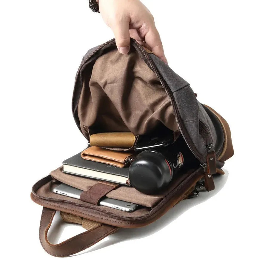 JMT-484746 Retro Canvas Crossbody Chest Bag for Men - Waterproof Outdoor Shoulder Bag