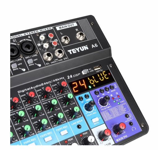 JMT-484874 6-Channel Professional Mixer with USB Connectivity for Seamless Live Sound Effects and Mobile Integration