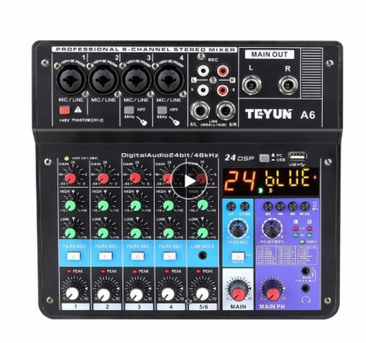 JMT-484874 6-Channel Professional Mixer with USB Connectivity for Seamless Live Sound Effects and Mobile Integration