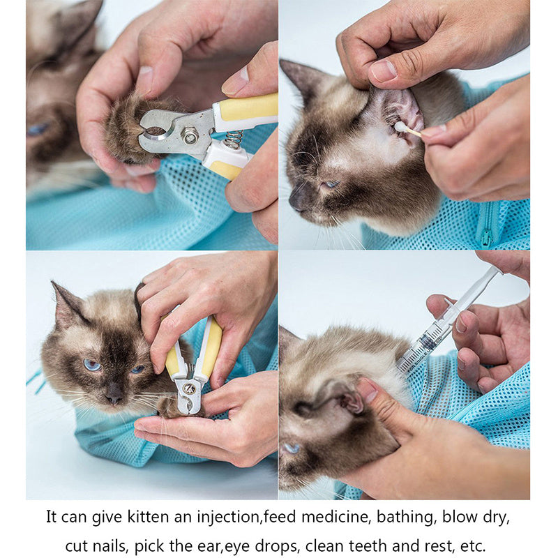 JMT-484938 Adjustable Cat Grooming Bag for Bathing and Nail Care - Breathable Polyester Mesh Design