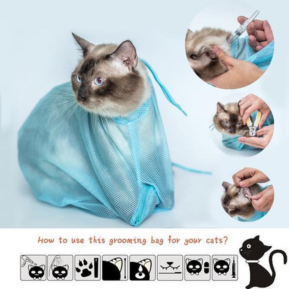 JMT-484938 Adjustable Cat Grooming Bag for Bathing and Nail Care - Breathable Polyester Mesh Design