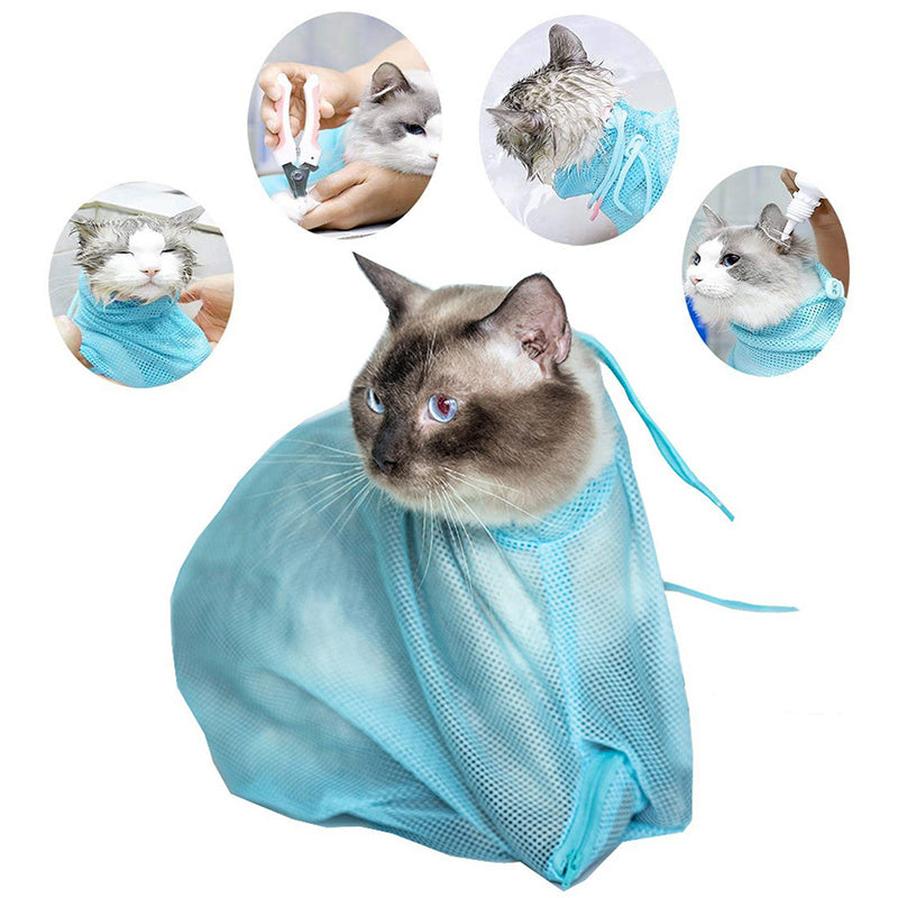 JMT-484938 Adjustable Cat Grooming Bag for Bathing and Nail Care - Breathable Polyester Mesh Design