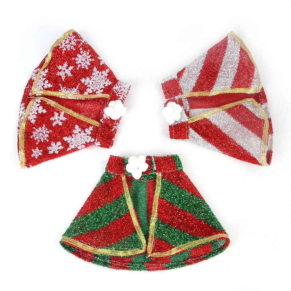 JMT-485770 Holiday Pet Cloak - Soft Cloth Christmas Costume in Red & Green Stripes or Red Snowflakes