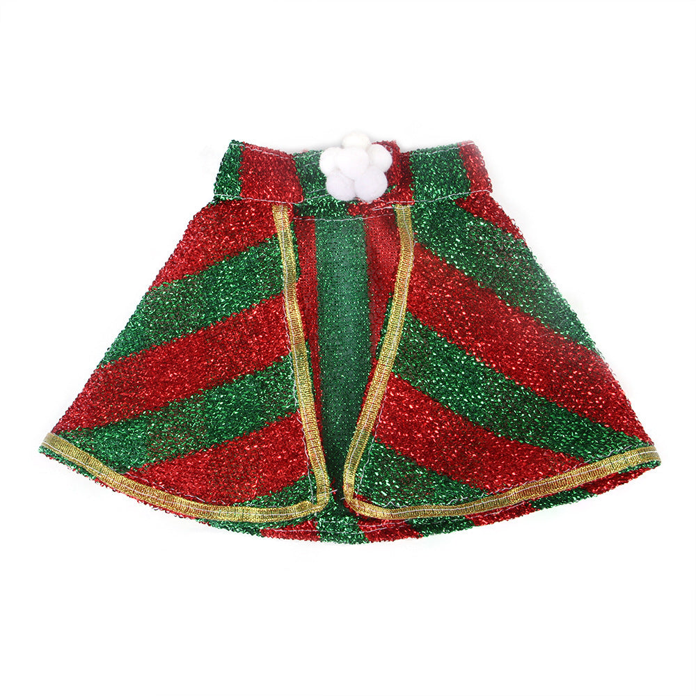JMT-485770 Holiday Pet Cloak - Soft Cloth Christmas Costume in Red & Green Stripes or Red Snowflakes