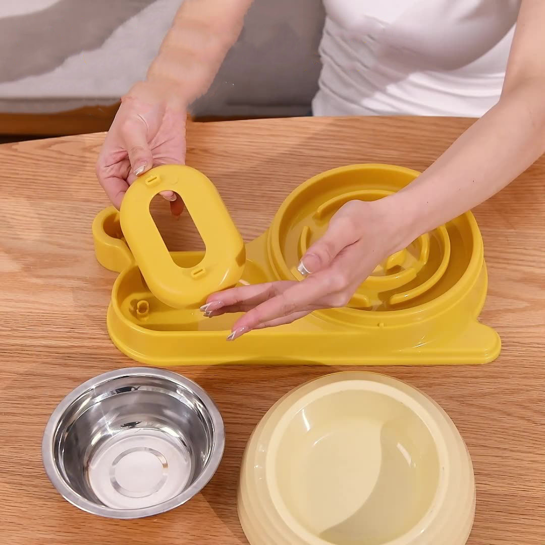 JMT-485834 Elevated Cat Food and Water Bowl Set with Automatic Water Dispenser, Whisker-Friendly Design for Cats and Small Dogs