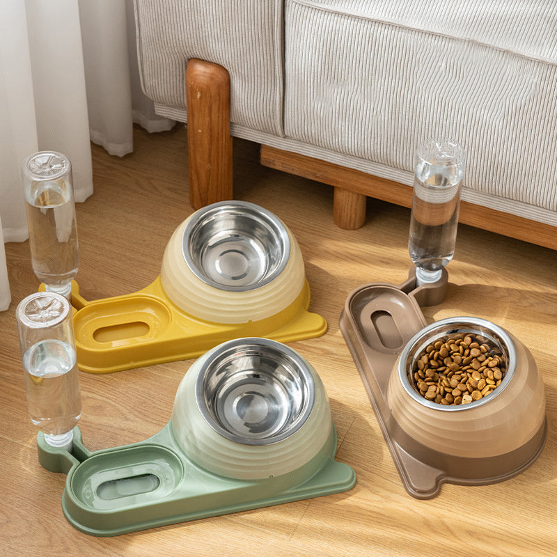 JMT-485834 Elevated Cat Food and Water Bowl Set with Automatic Water Dispenser, Whisker-Friendly Design for Cats and Small Dogs