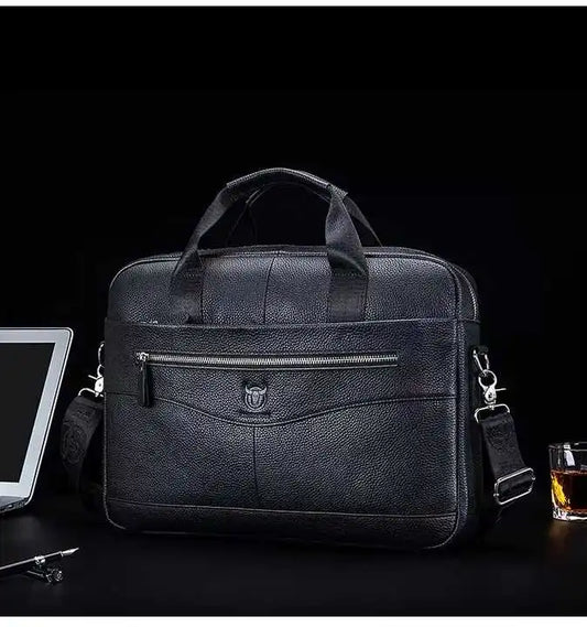 JMT-485834 Fireproof Adjustable Leather Briefcase for Men - Versatile Laptop and Shoulder Bag