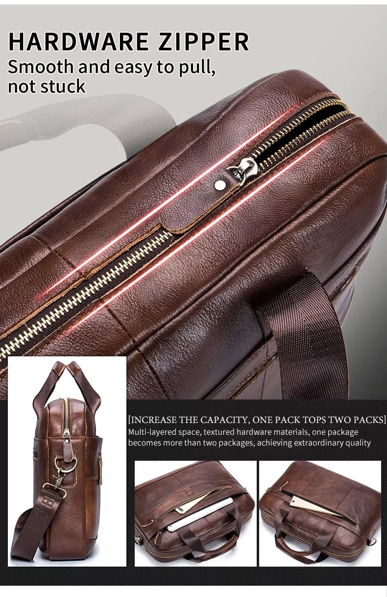 JMT-485834 Fireproof Adjustable Leather Briefcase for Men - Versatile Laptop and Shoulder Bag