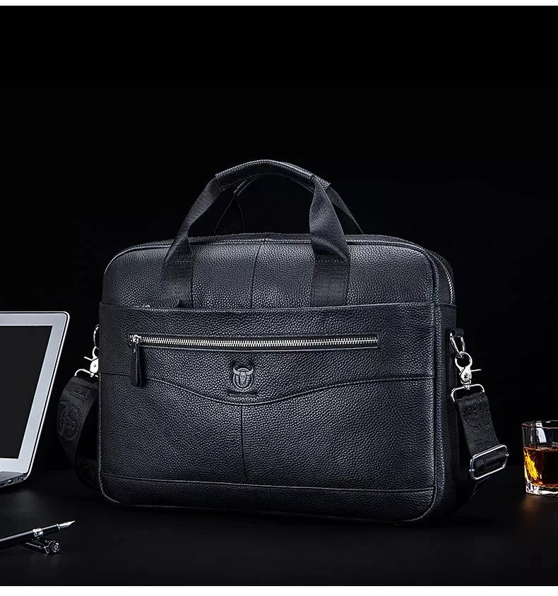 JMT-485834 Fireproof Adjustable Leather Briefcase for Men - Versatile Laptop and Shoulder Bag