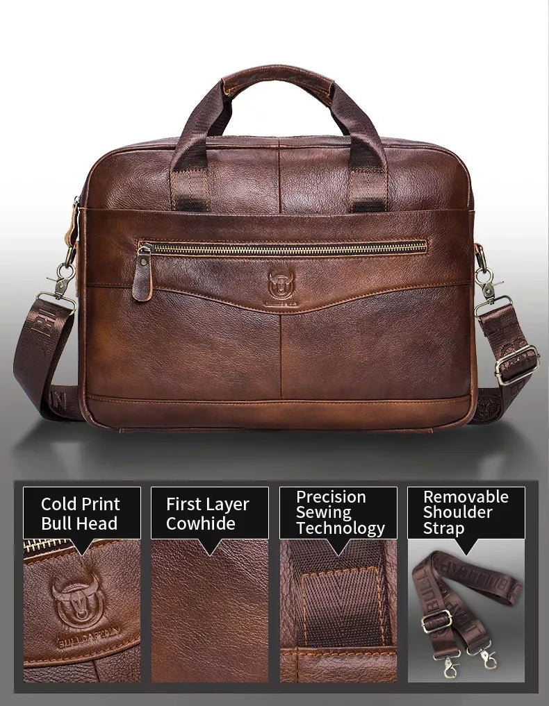 JMT-485834 Fireproof Adjustable Leather Briefcase for Men - Versatile Laptop and Shoulder Bag