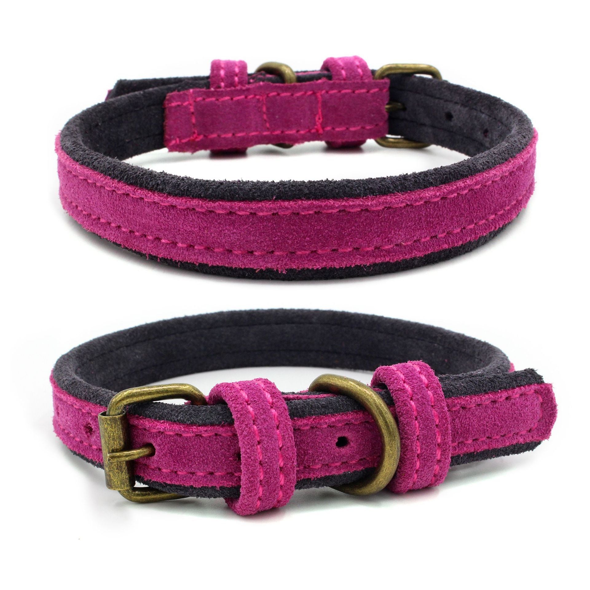 JMT-486666 Double Contrast Color Nubuck Leather Pet Collar with Brass Fittings