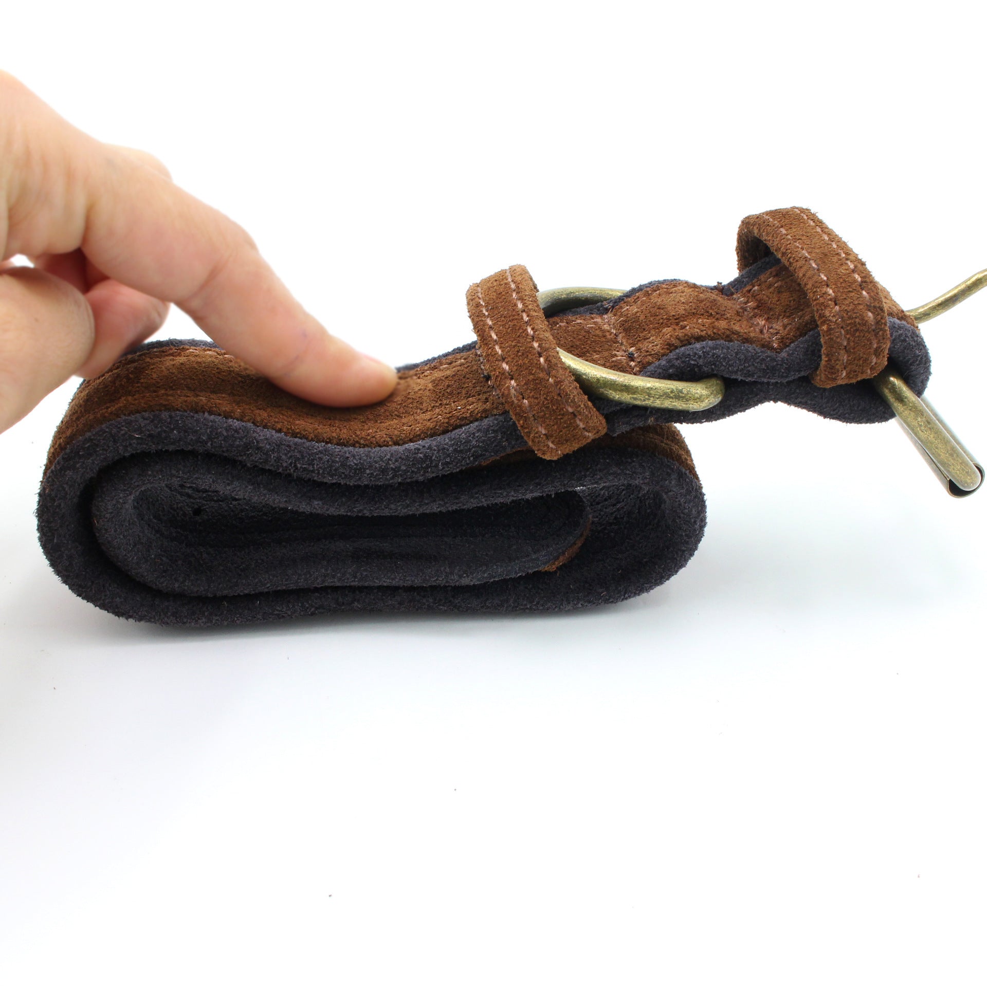 JMT-486666 Double Contrast Color Nubuck Leather Pet Collar with Brass Fittings