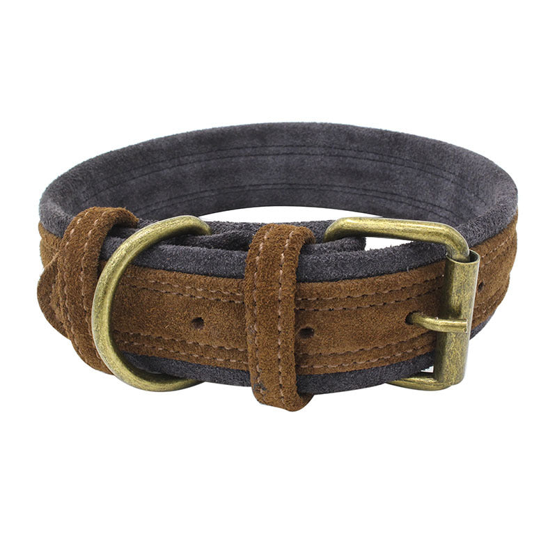 JMT-486666 Double Contrast Color Nubuck Leather Pet Collar with Brass Fittings