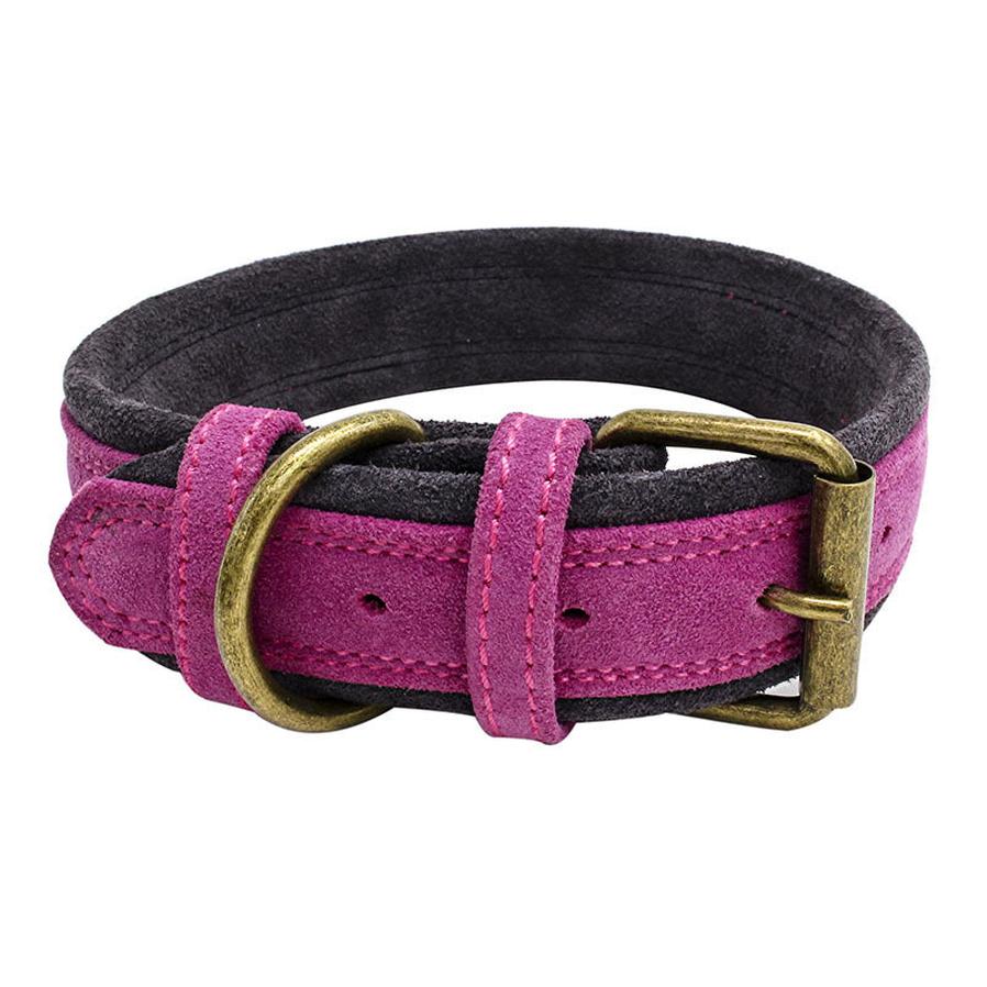 JMT-486666 Double Contrast Color Nubuck Leather Pet Collar with Brass Fittings