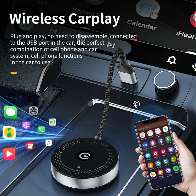 JMT-486666 Wireless CarPlay Adapter for iPhone - Plug & Play Auto Connect with Android Compatibility