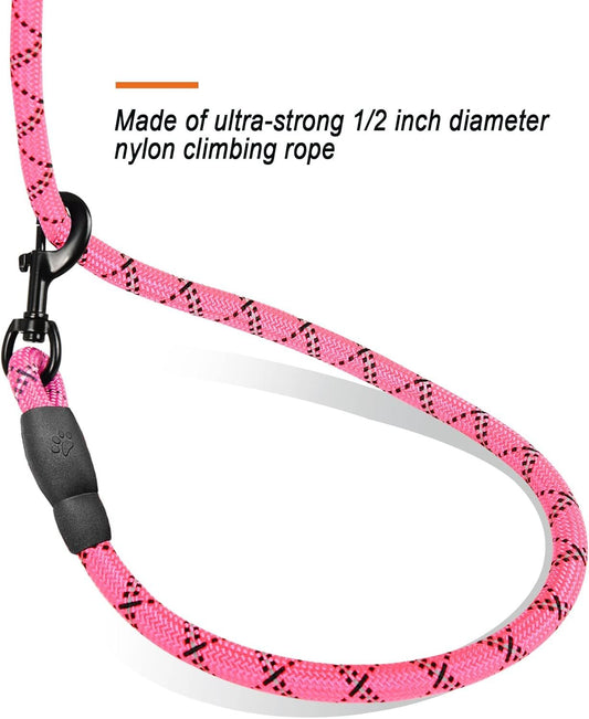 JMT-486986 Heavy-Duty 5 FT Dog Leash with Padded Handle and Reflective Strips for Large Dogs