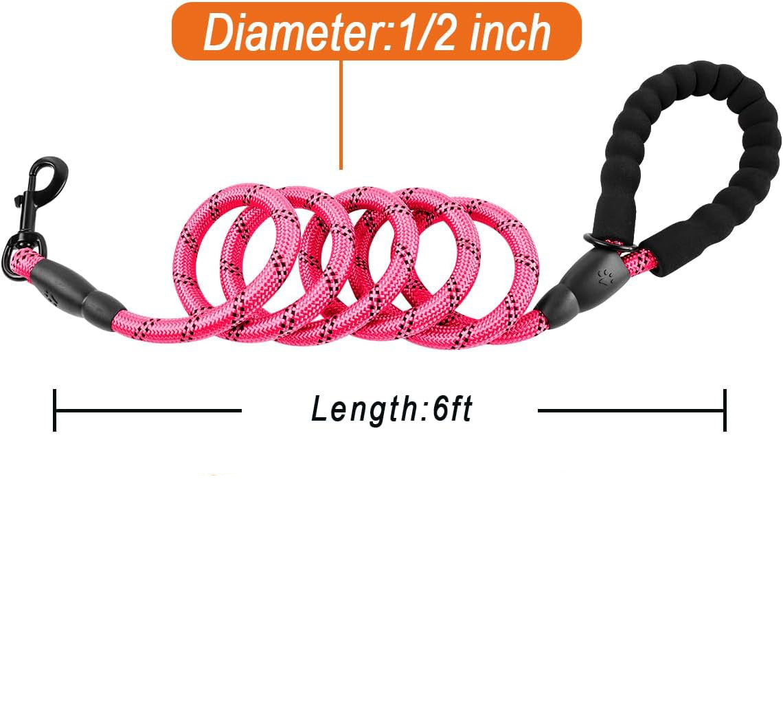 JMT-486986 Heavy-Duty 5 FT Dog Leash with Padded Handle and Reflective Strips for Large Dogs