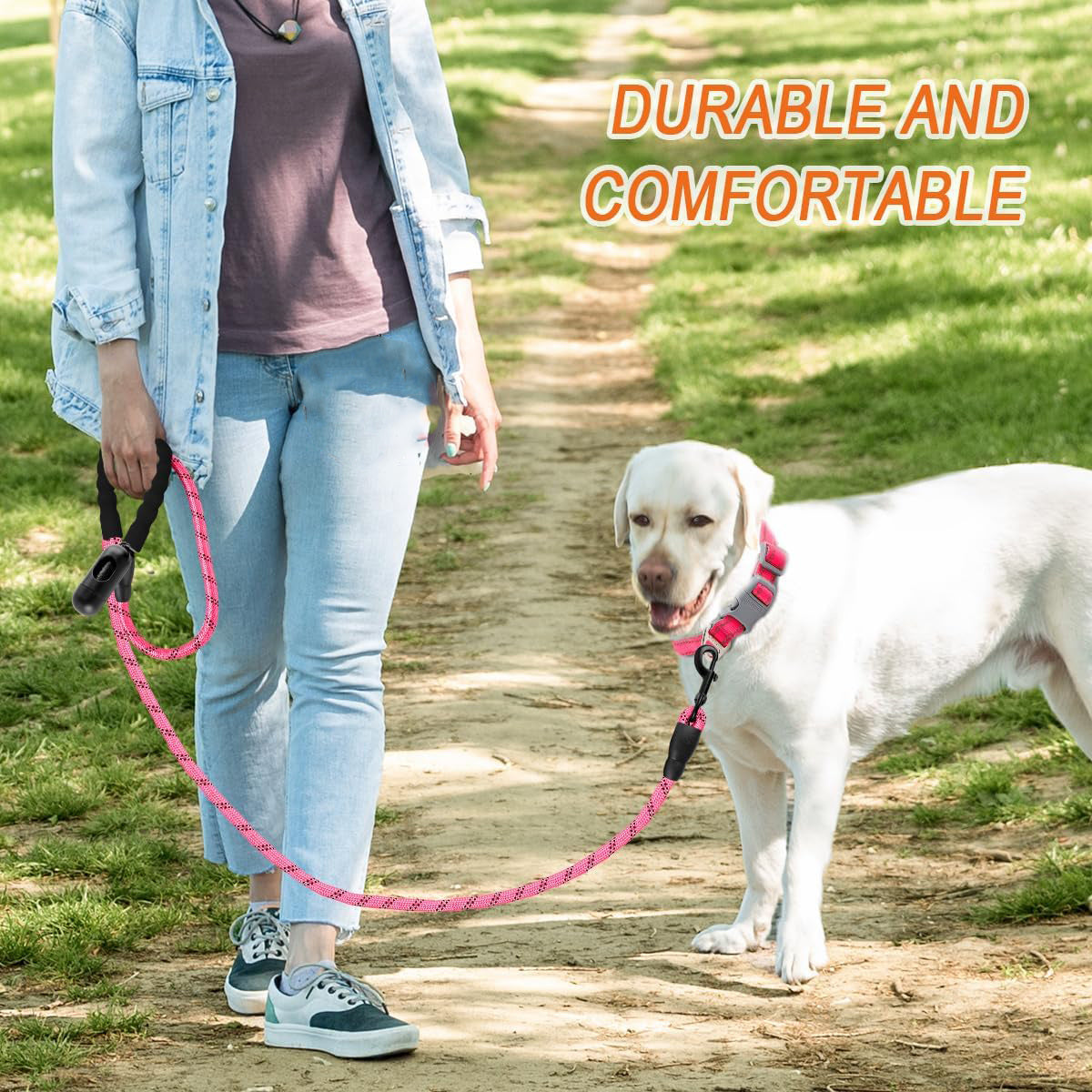 JMT-486986 Heavy-Duty 5 FT Dog Leash with Padded Handle and Reflective Strips for Large Dogs