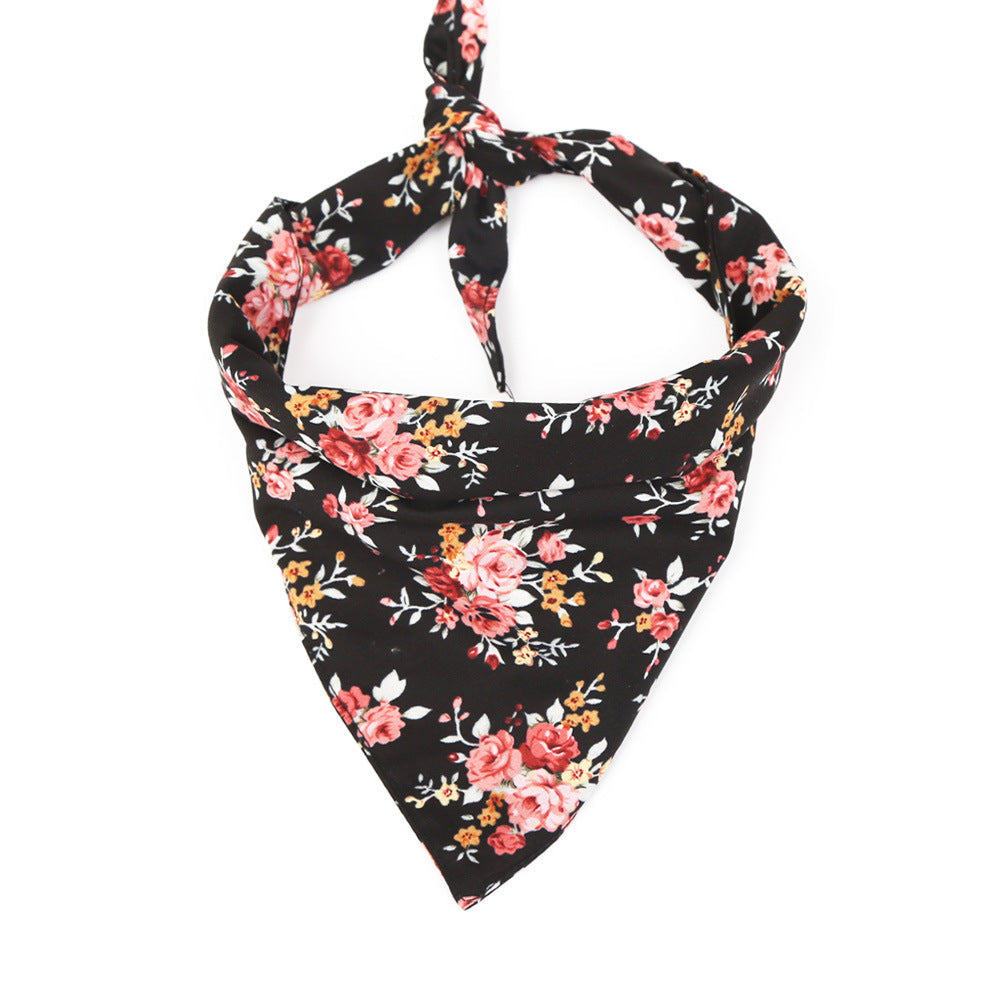 JMT-487626 Flower Pattern Triangle Scarf for Dogs - Double Cotton Saliva Towel Bib, Available in Sizes S and L