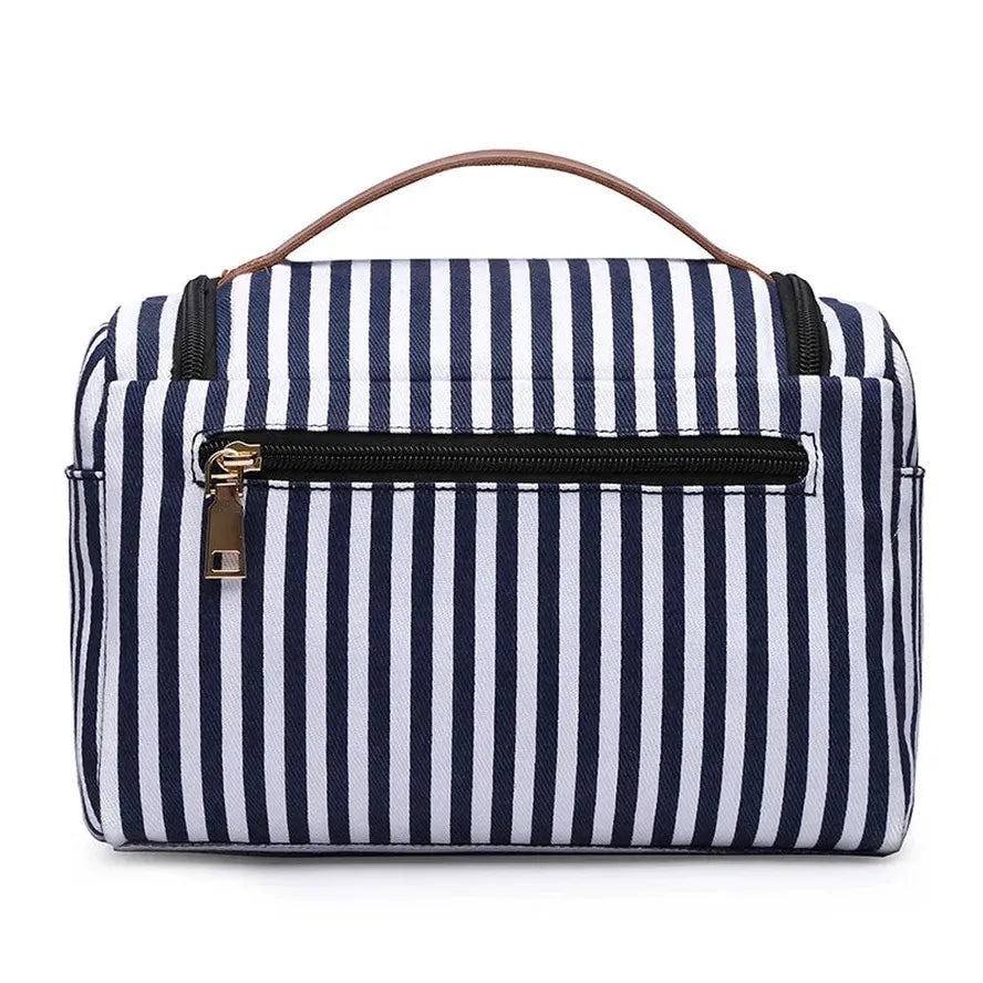 JMT-488202 Large Portable Canvas Makeup Bag with Stripes for Organised Storage
