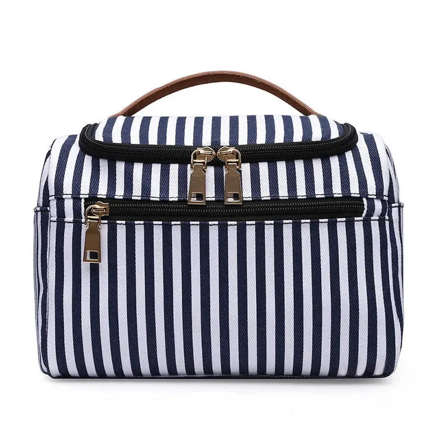 JMT-488202 Large Portable Canvas Makeup Bag with Stripes for Organised Storage