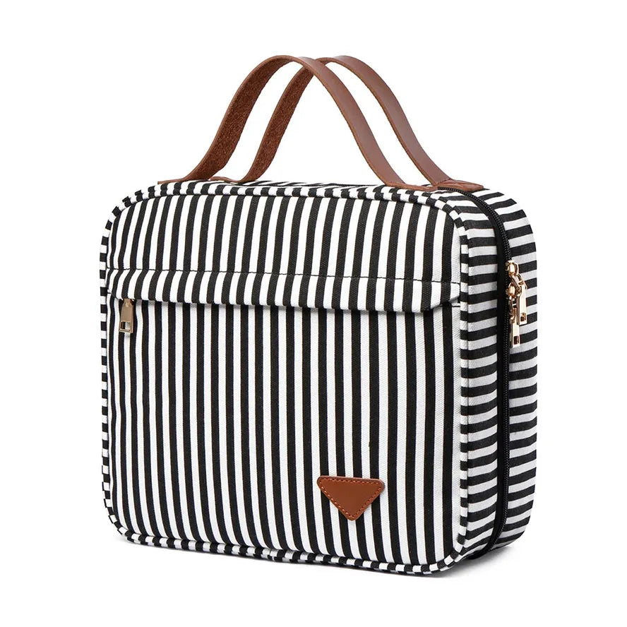 JMT-488202 Large Portable Canvas Makeup Bag with Stripes for Organised Storage