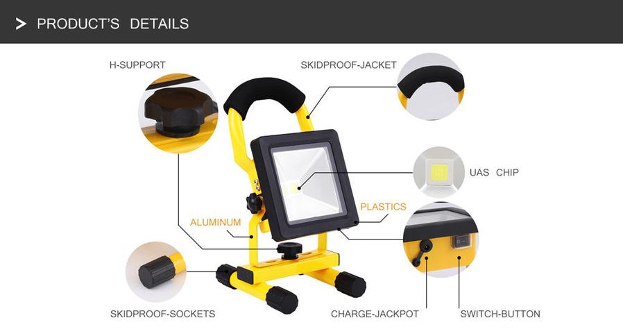 JMT-488202 Ultrathin 10W Rechargeable LED Flood Light - Waterproof IP65 Portable Outdoor Spotlight for Camping