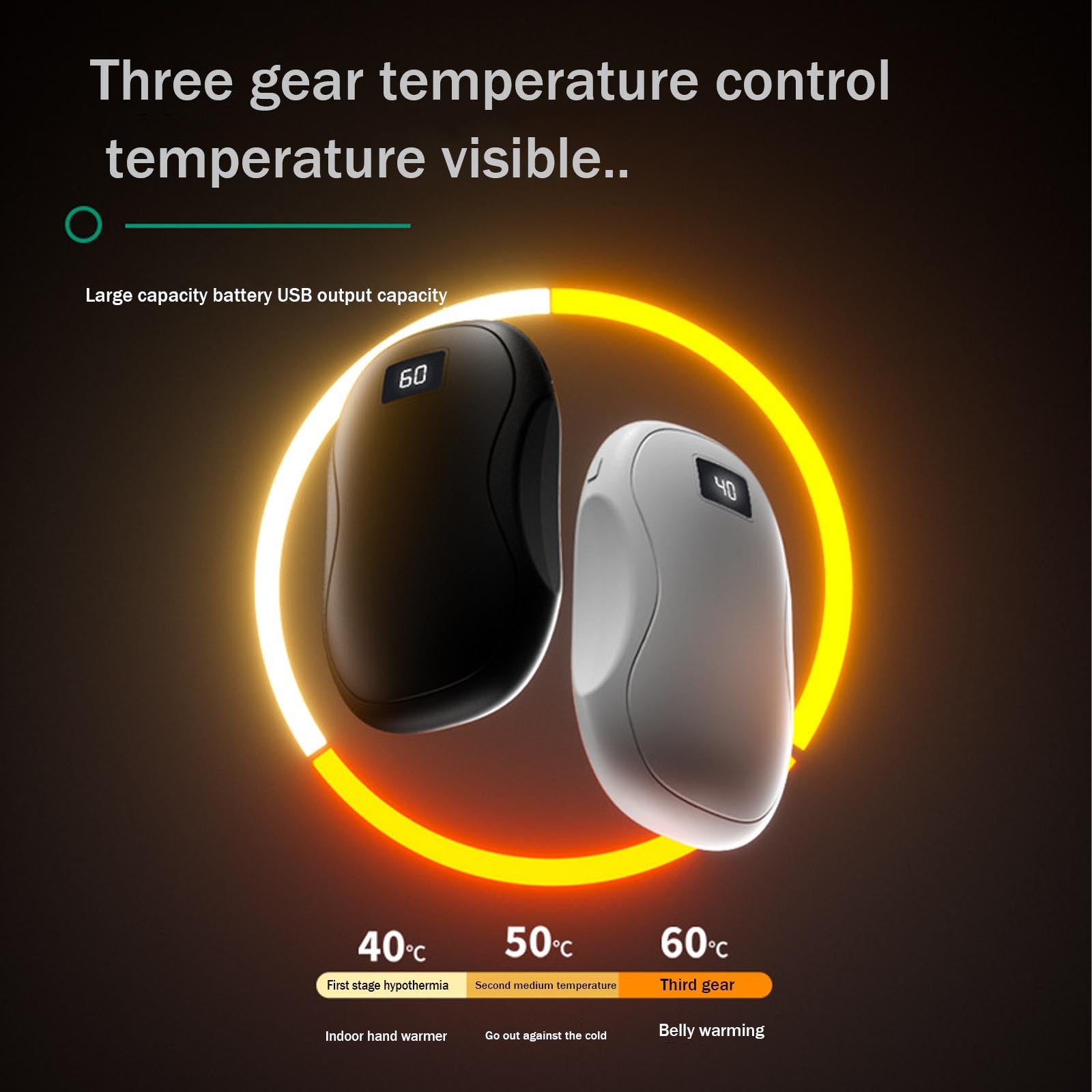 JMT-488330 USB Rechargeable Electric Hand Warmer Power Bank with Digital Display for Outdoor Use