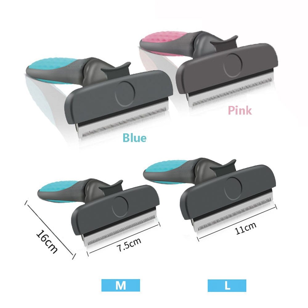 JMT-488394 Pet Hair Removal Comb for Cats and Dogs - Stainless Steel Grooming Brush in Green, Pink, and Blue