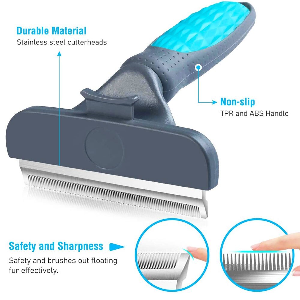 JMT-488394 Pet Hair Removal Comb for Cats and Dogs - Stainless Steel Grooming Brush in Green, Pink, and Blue