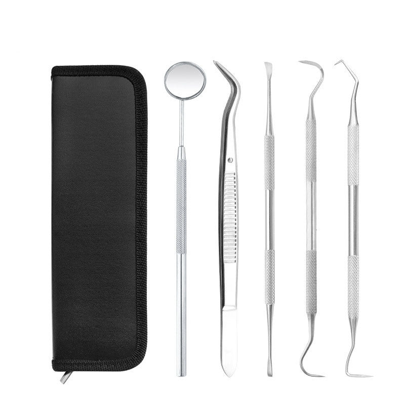 JMT-488458 5-Piece Professional Dental Tools Set with Leather Bag - Teeth Cleaning and Care Instruments