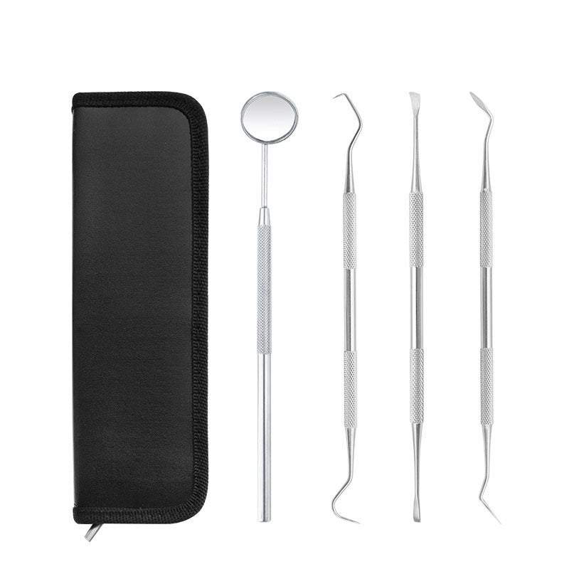 JMT-488458 5-Piece Professional Dental Tools Set with Leather Bag - Teeth Cleaning and Care Instruments