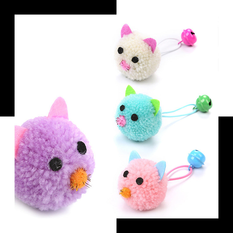JMT-488458 Plush Mouse Head Shaped Bell Toy for Cats in Purple, Pink, Blue, and White