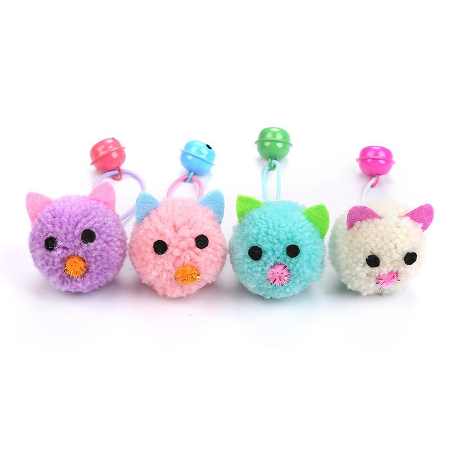 JMT-488458 Plush Mouse Head Shaped Bell Toy for Cats in Purple, Pink, Blue, and White