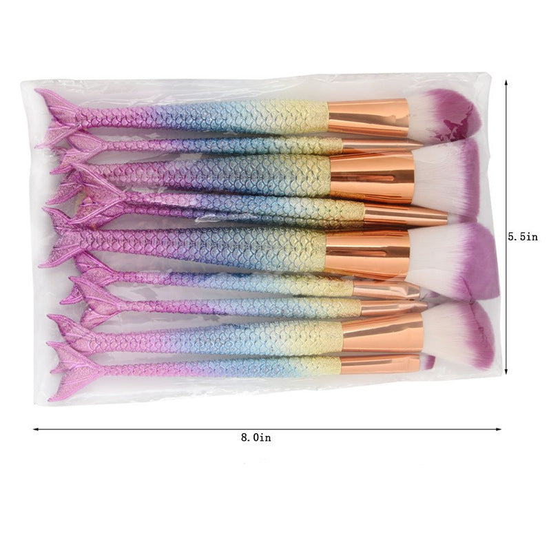 JMT-488586 Fishtail Makeup Brush Set – 10-Piece Portable Collection with PU Handles and Man-Made Fiber Brushes