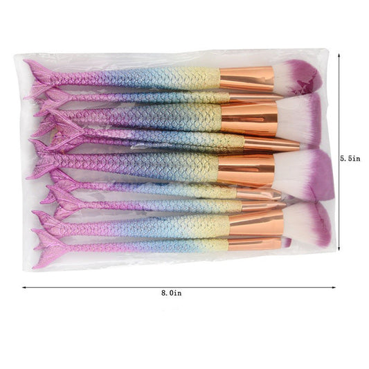 JMT-488586 Fishtail Makeup Brush Set – 10-Piece Portable Collection with PU Handles and Man-Made Fiber Brushes