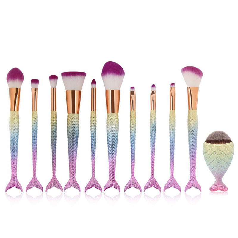 JMT-488586 Fishtail Makeup Brush Set – 10-Piece Portable Collection with PU Handles and Man-Made Fiber Brushes