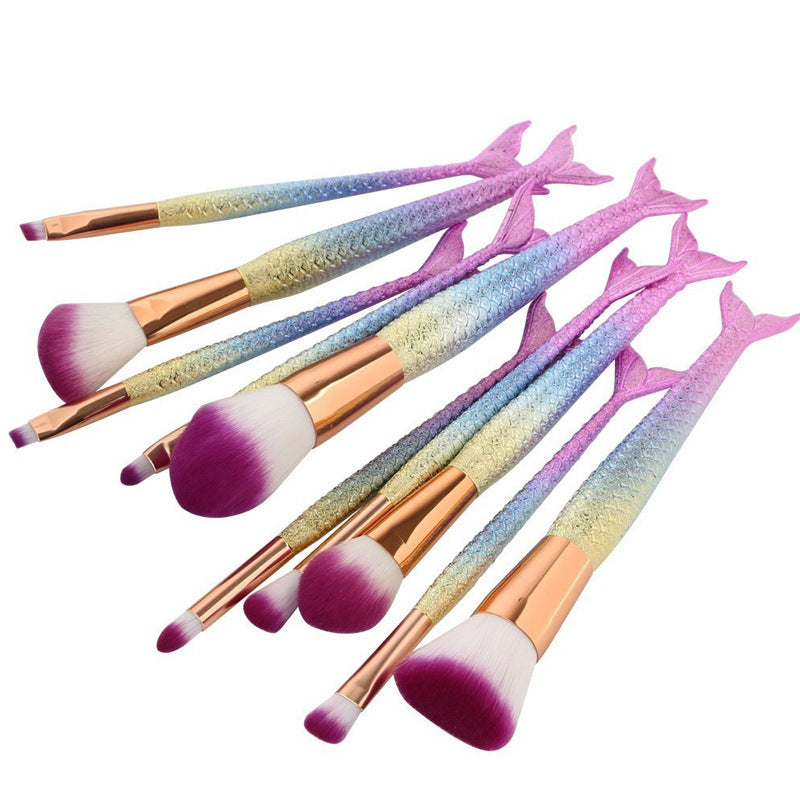 JMT-488586 Fishtail Makeup Brush Set – 10-Piece Portable Collection with PU Handles and Man-Made Fiber Brushes